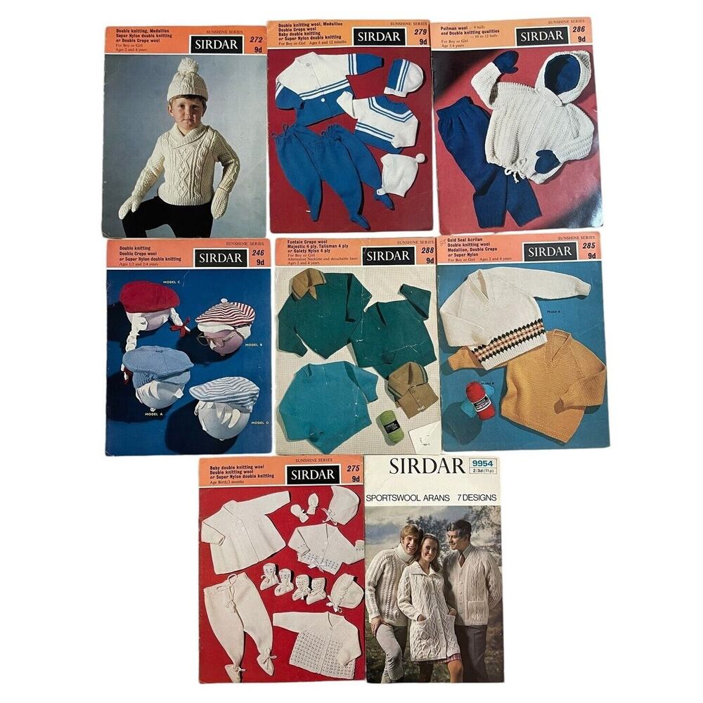 Sirdar Knitting Patterns Mid‎ Century Adults Childrens Baby Clothes Lot 8 VTG